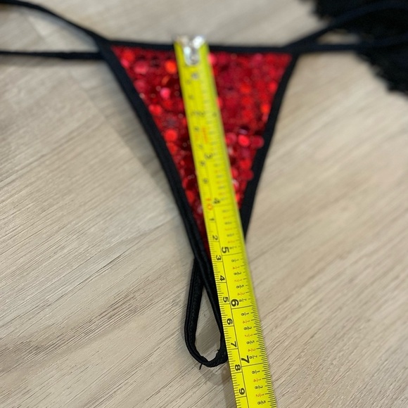 Vintage 90s Y2K Sequinned Lingerie Bra and G-string with Tassels Set. XS - Picture 10 of 12